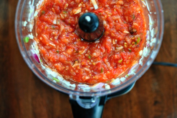 Roasted Tomato Salsa + Baked Tortilla Chips www.SimplyScratch.com chop-chop