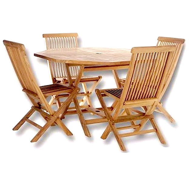 Teak 5 Piece 49 Inch Folding Octagonal Veranda Dining Set