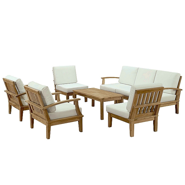 Teak 6pc Deep Seating Patio Conversation Set with Cushions