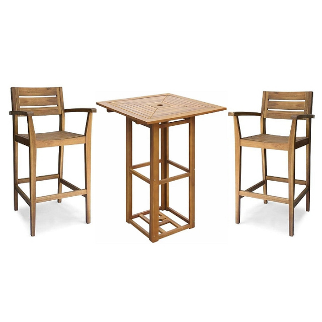 Teak Like 3pc Bar Height Deck Bistro Outdoor Set