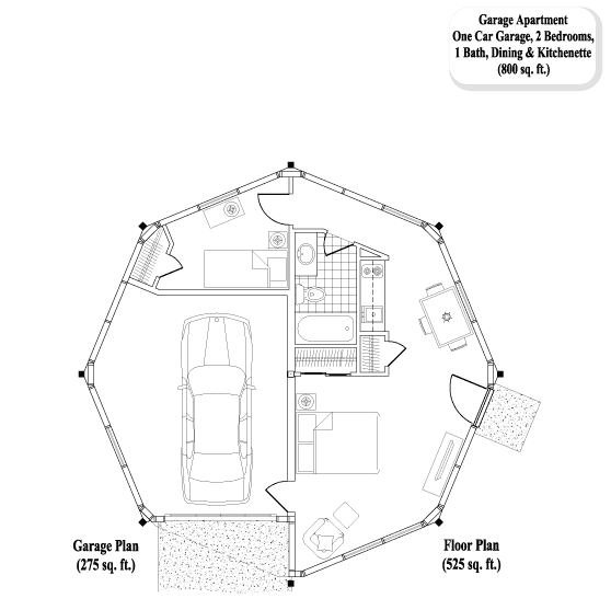 Online Garage Apartment Floor Plan 1 Car Garage & 2