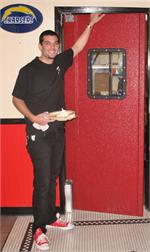 Red Restaurant Kitchen Doors. Traffic Doors and More for Swinging Door For Restaurants. Pro Tuff doors on sale.