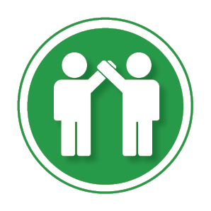 Icon of two people holding hands on green background to illustrate Join the action to eliminate lead paint