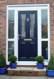 Blue door with glass side panels