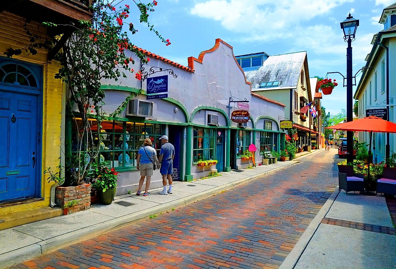 Aviles street shopping district in the Historic St. Augustine, Florida. Image credit Dennis MacDonald via Shutterstock