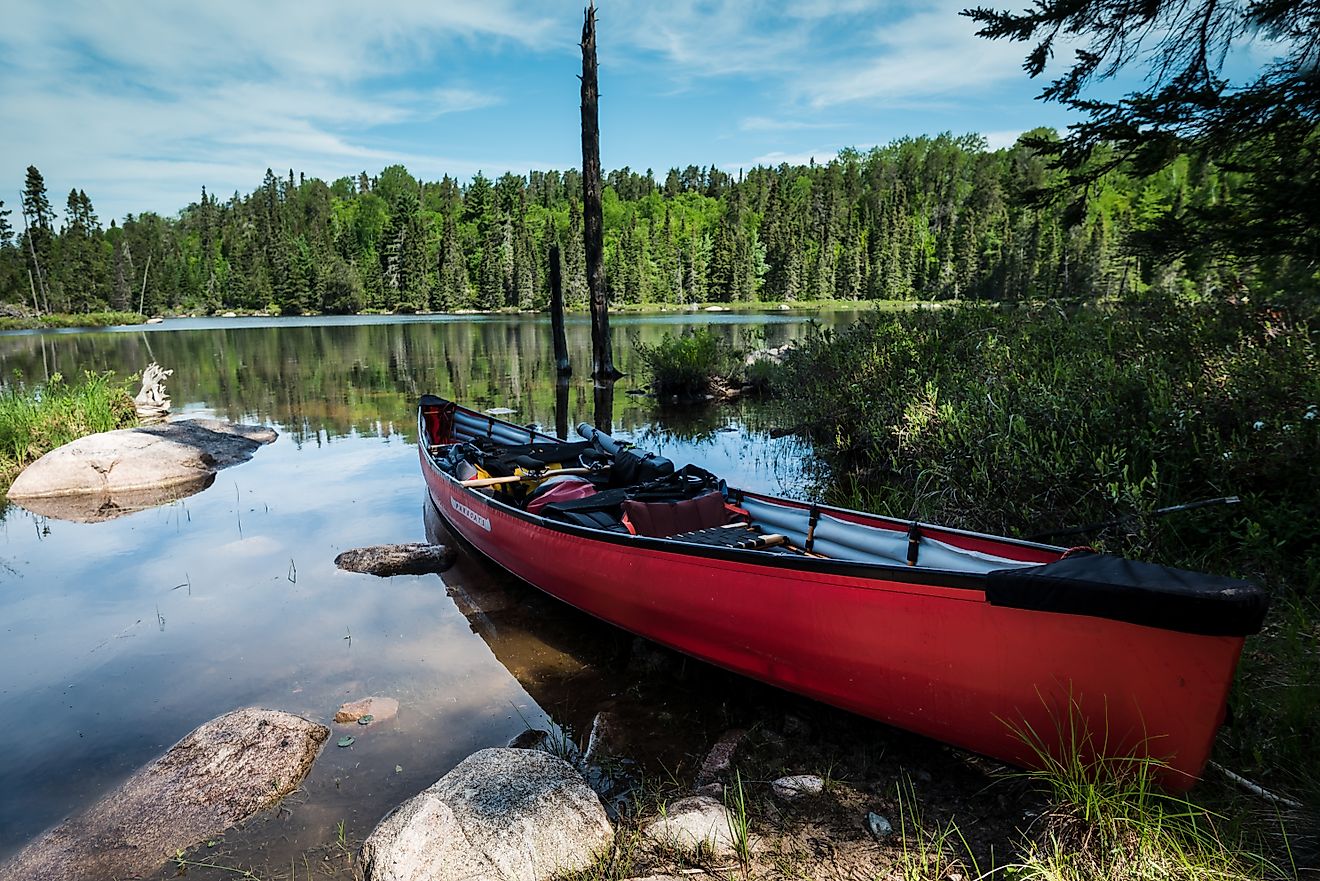 Canoe and lake in Ely, Minnesota