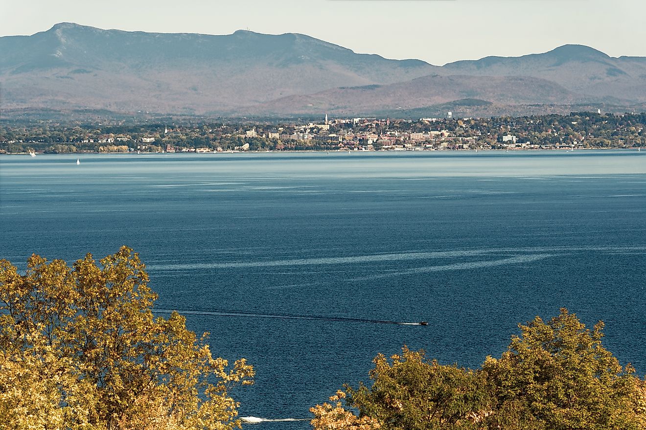 Lake Champlain with Burlington, Vermont in background, late fall.