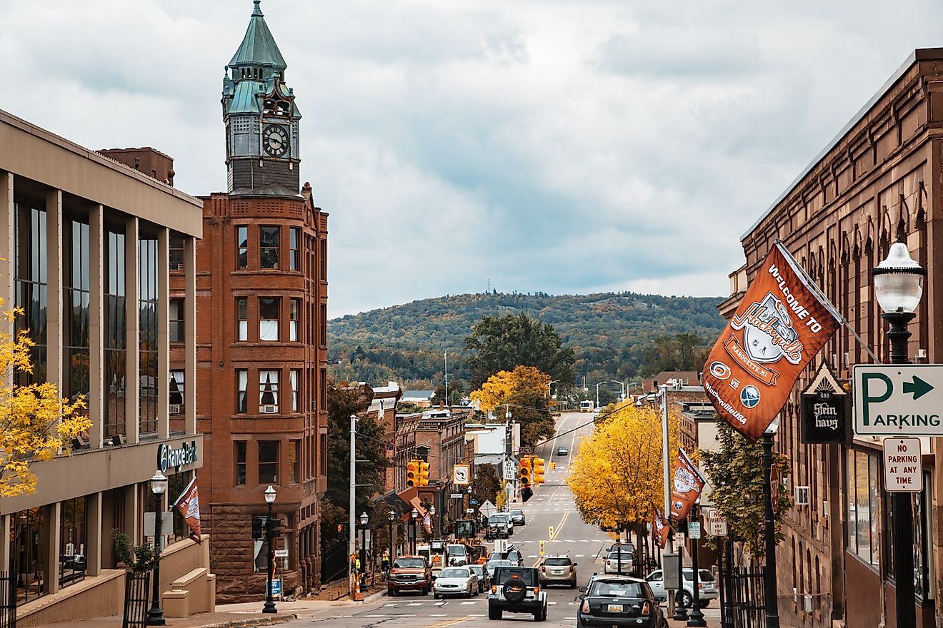 Downtown Marquette, Michigan, as seen from North Front Street in autumn