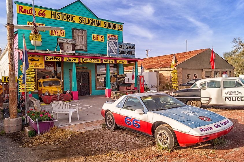 A Route 66-themed store in Seligman, Arizona