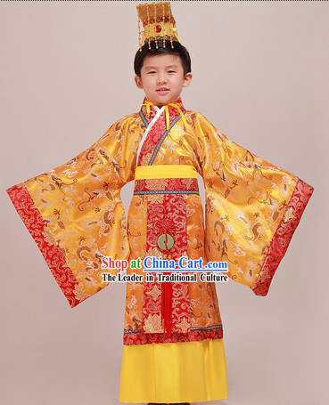 Ancient Chinese Emperor Costumes and Crown Complete Set for Children