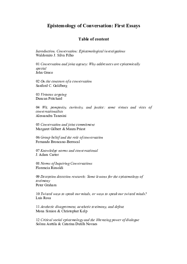 First page of “Epistemology of Conversation: First Essays”