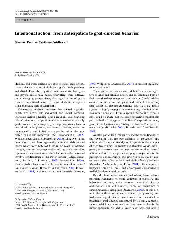 First page of “Intentional action: from anticipation to goal-directed behavior”