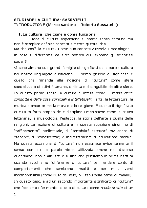 First page of “Studiare la cultura Riassunto Sassatelli”