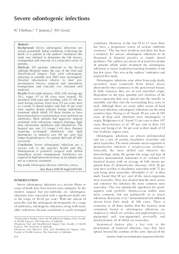 (PDF) Severe odontogenic infections | Tamara Zhang - Academia.edu