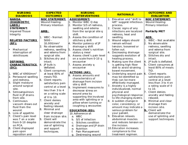 Nursing Care Plan Impaired Skin Integrity Wound Nursing