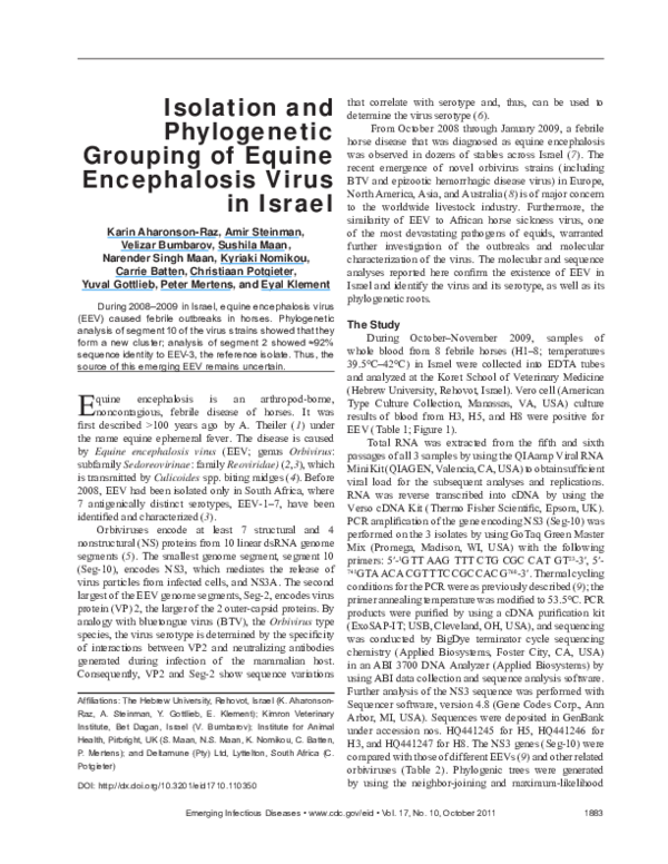 (PDF) Isolation and Phylogenetic Grouping of Equine Encephalosis Virus ...