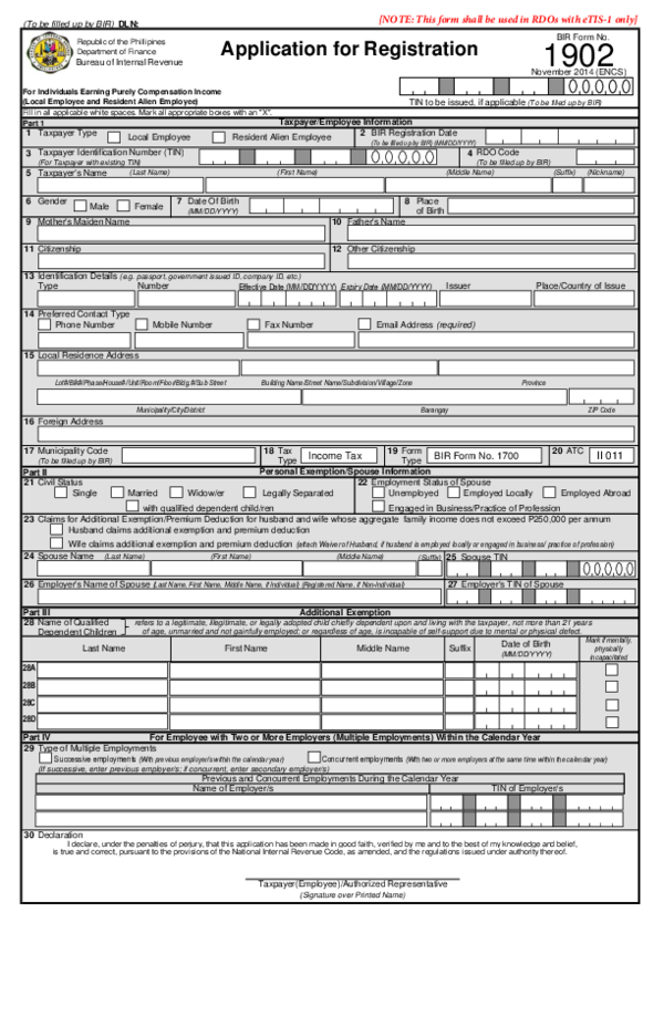 (PDF) BIR Form 1902 eTIS-1 Only | Salvacion Guban - Academia.edu