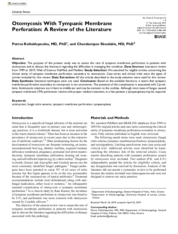 (PDF) Otomycosis With Tympanic Membrane Perforation: A Review of the ...