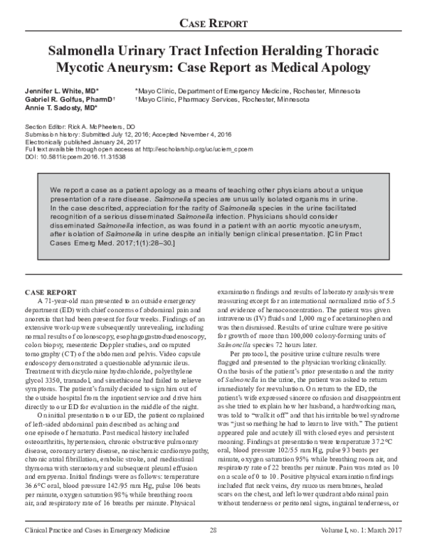 (PDF) Salmonella Urinary Tract Infection Heralding Thoracic Mycotic ...