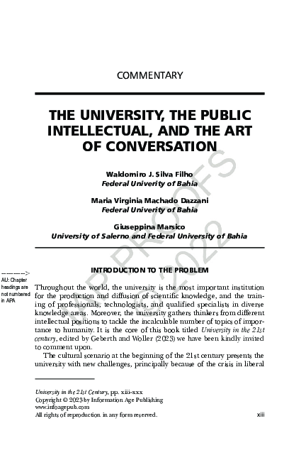 First page of “THE UNIVERSITY, THE PUBLIC INTELLECTUAL, AND THE ART OF CONVERSATION”