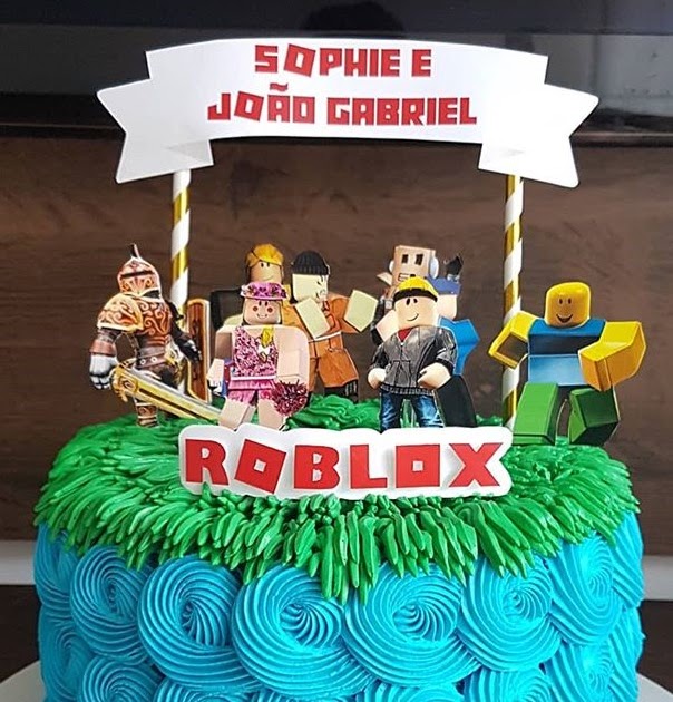 Topo de bolo Roblox para editar e imprimir grátis - Festa Free