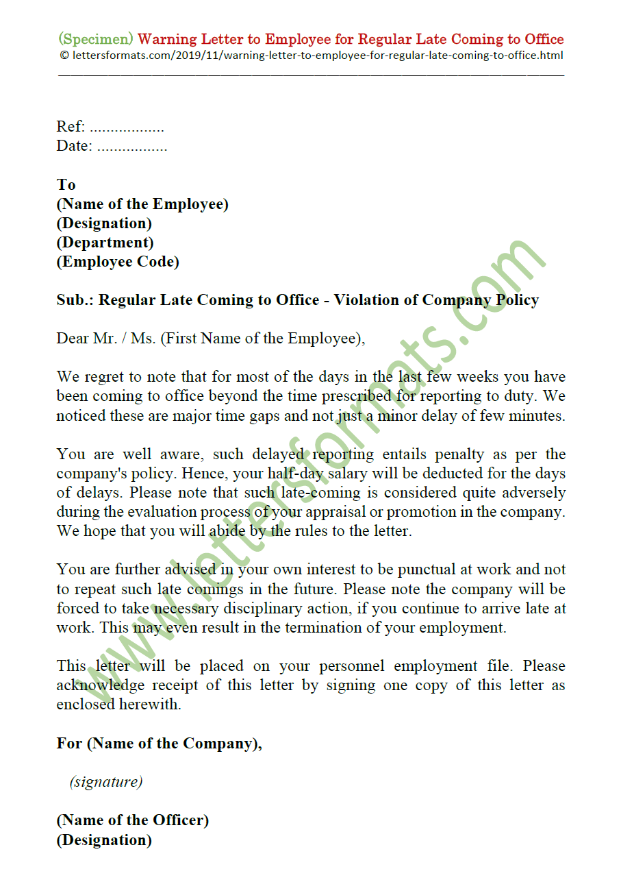 Sample Warning Letter To Employee For Attendance image.