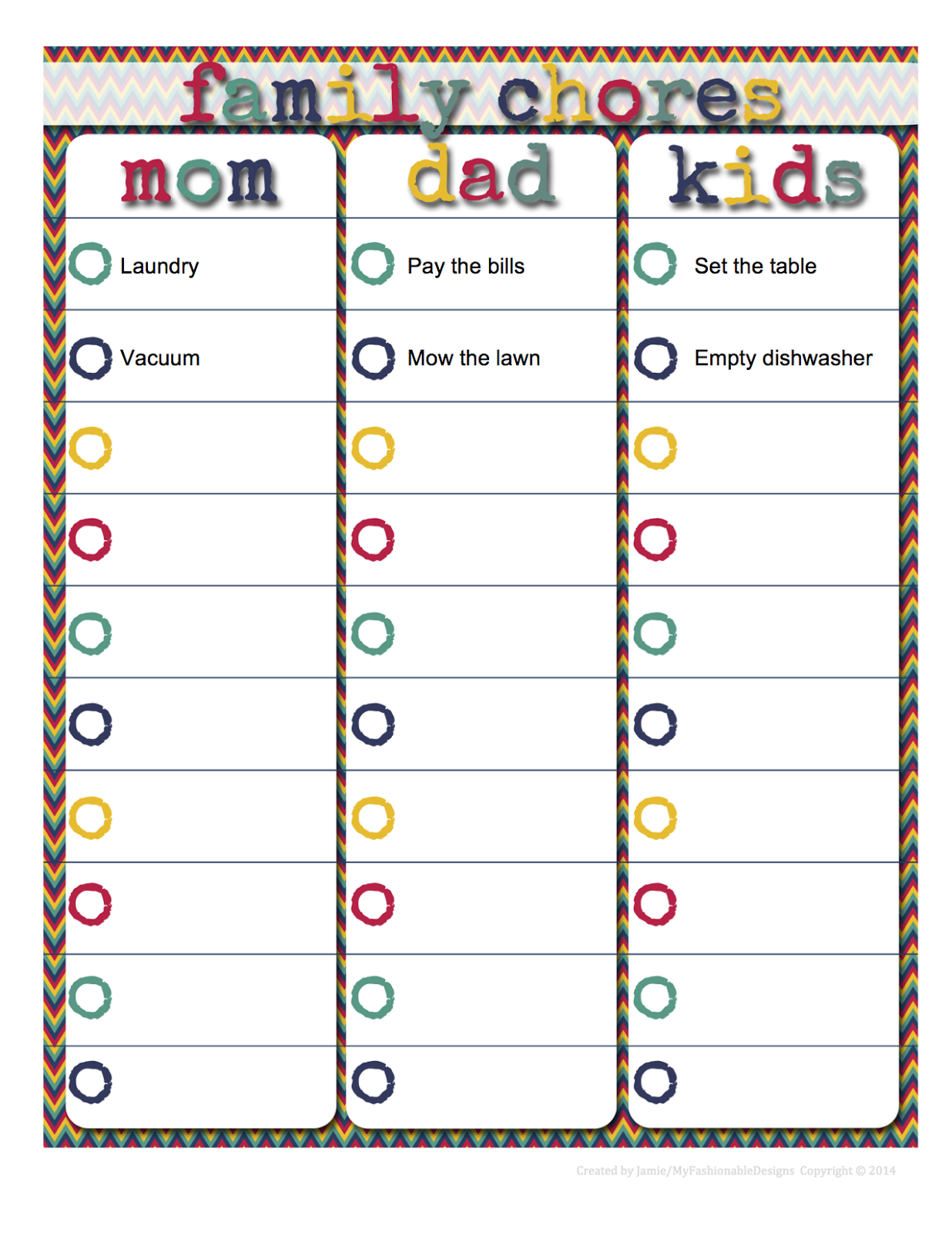 Printable Family Chore Chart