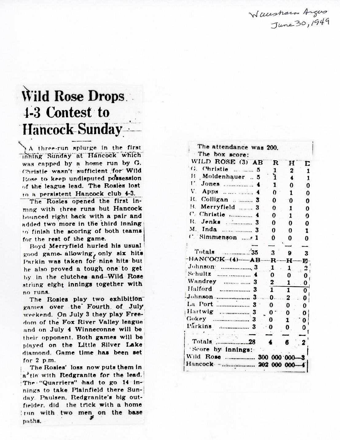 Pieces of Wild Rose, WI Area Genealogy and My Own: Wild Rose V. Hancock ...