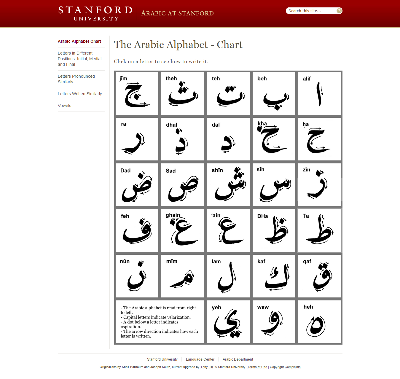 Arabic Alphabet Chart Printable