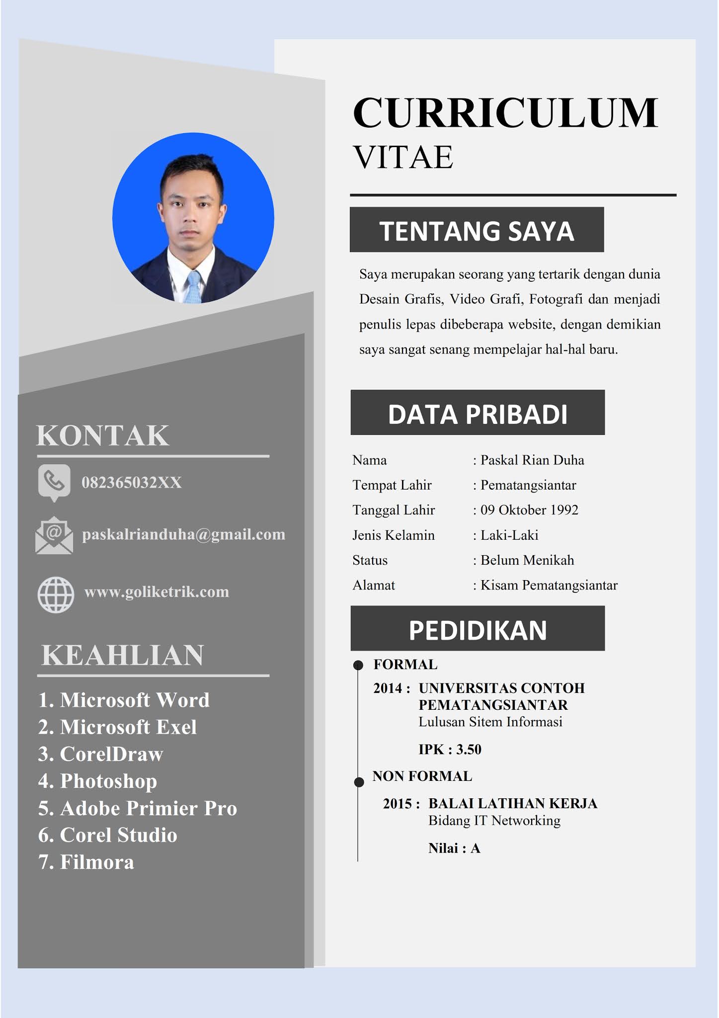 Contoh Curriculum Vitae Word