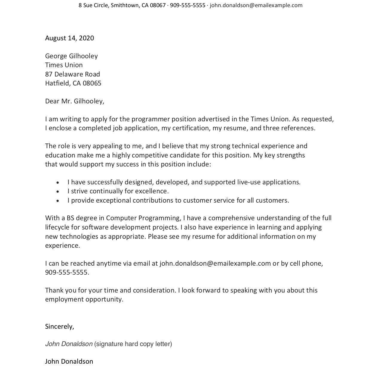 Covering Letter Format For Job | Sample Letter