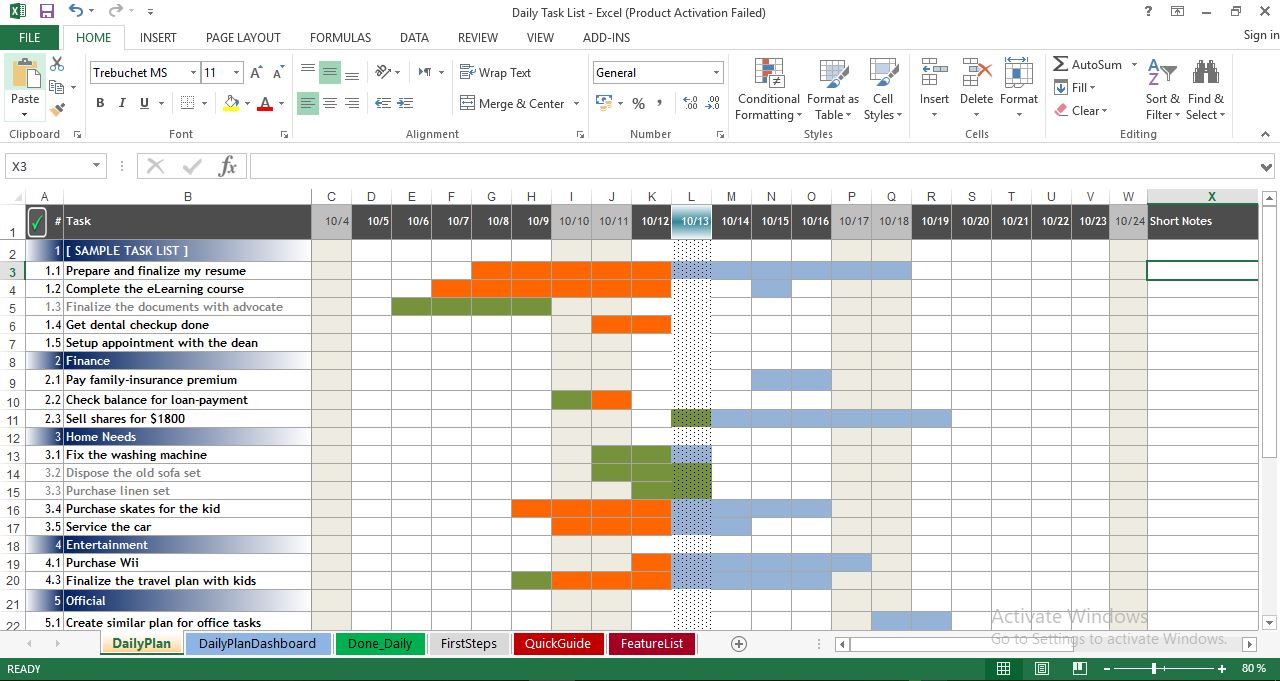 Daily Task List Template for Excel