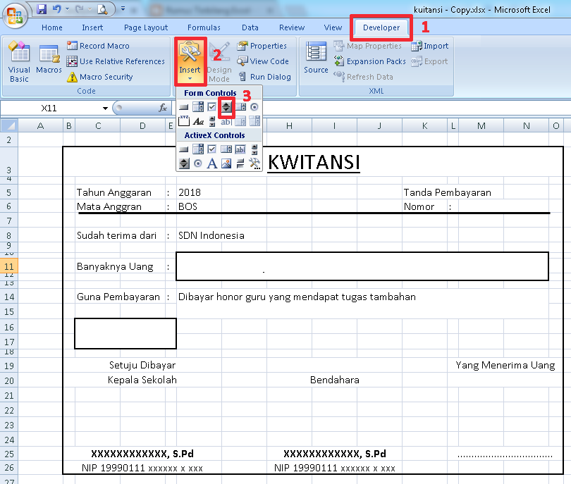 Contoh Kwitansi Excel