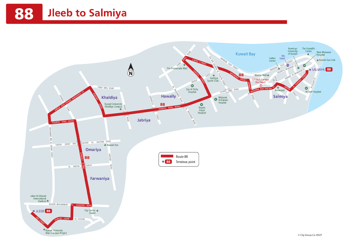 Kuwait Bus Route Number 88 From Salmiya To Jaleeb