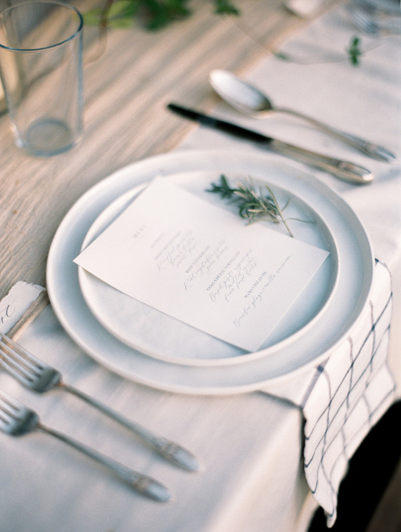 white and blue place setting