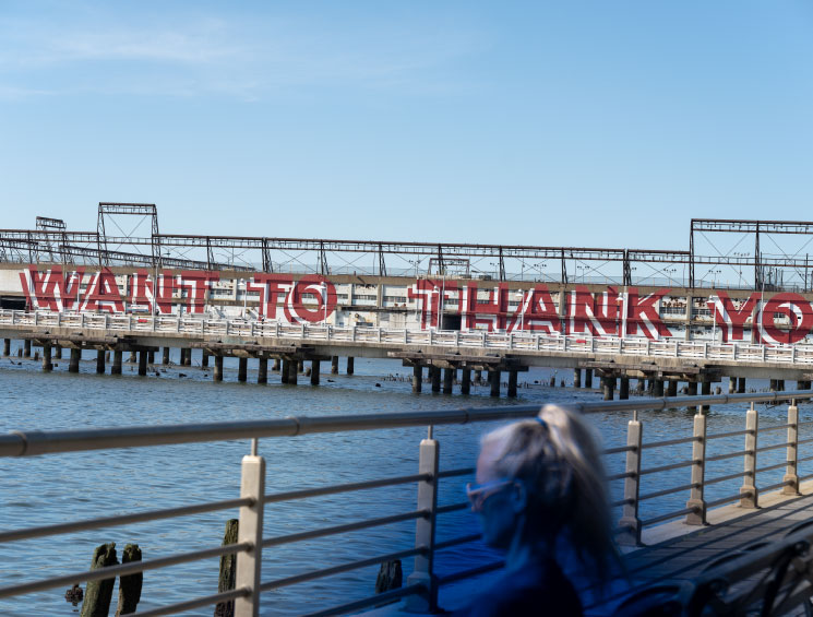 Graphic art on Hudson River Pier