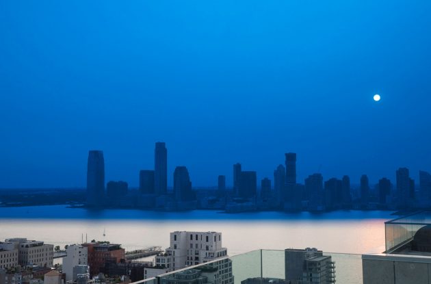 East view from 111 Varick window, with blue overlay