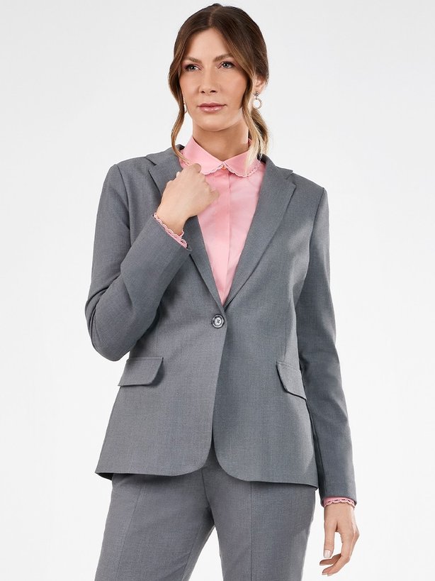 Blazer Feminino Cinza de Alfaiataria Paulina