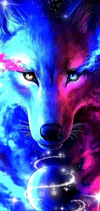 Galaxy Wolf - Furry Hot Pink Cyan Live Wallpaper - free download