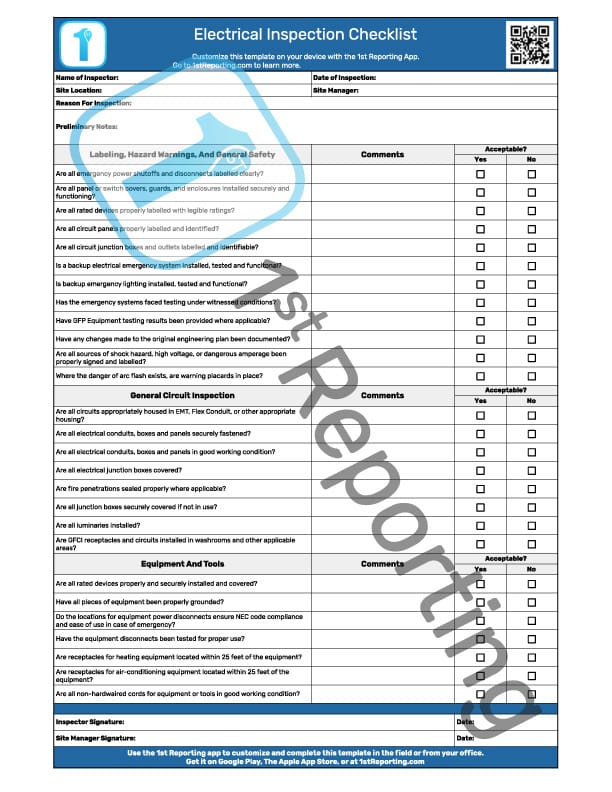 1st Reporting Electrical Inspection Checklist Industrial – Get the Best ...