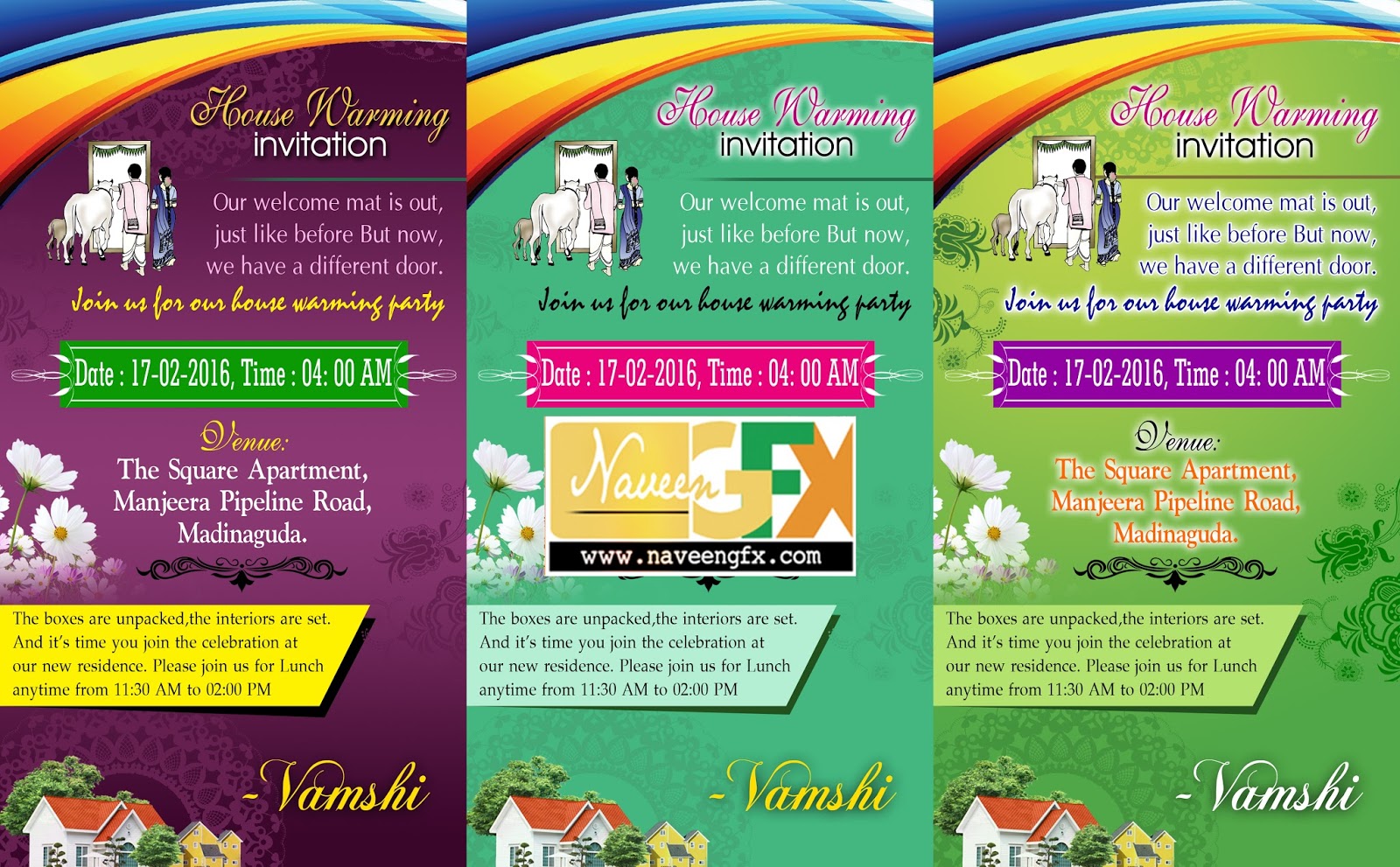 welcome invitation card psd template for house warming | naveengfx