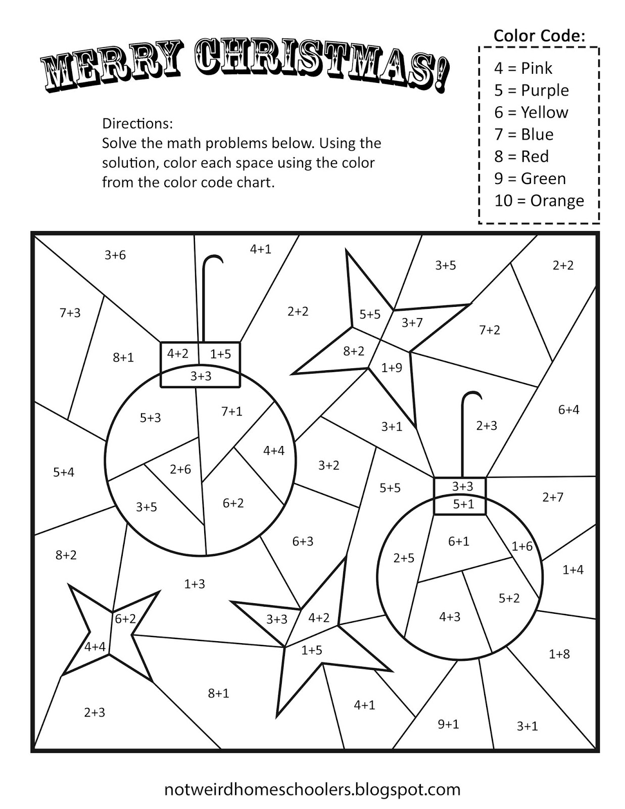 FREE HOMESCHOOLING RESOURCE!!! Math Coloring Worksheets For Christmas