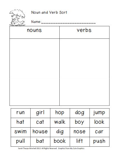 Nouns And Verbs Worksheets For Grade 1