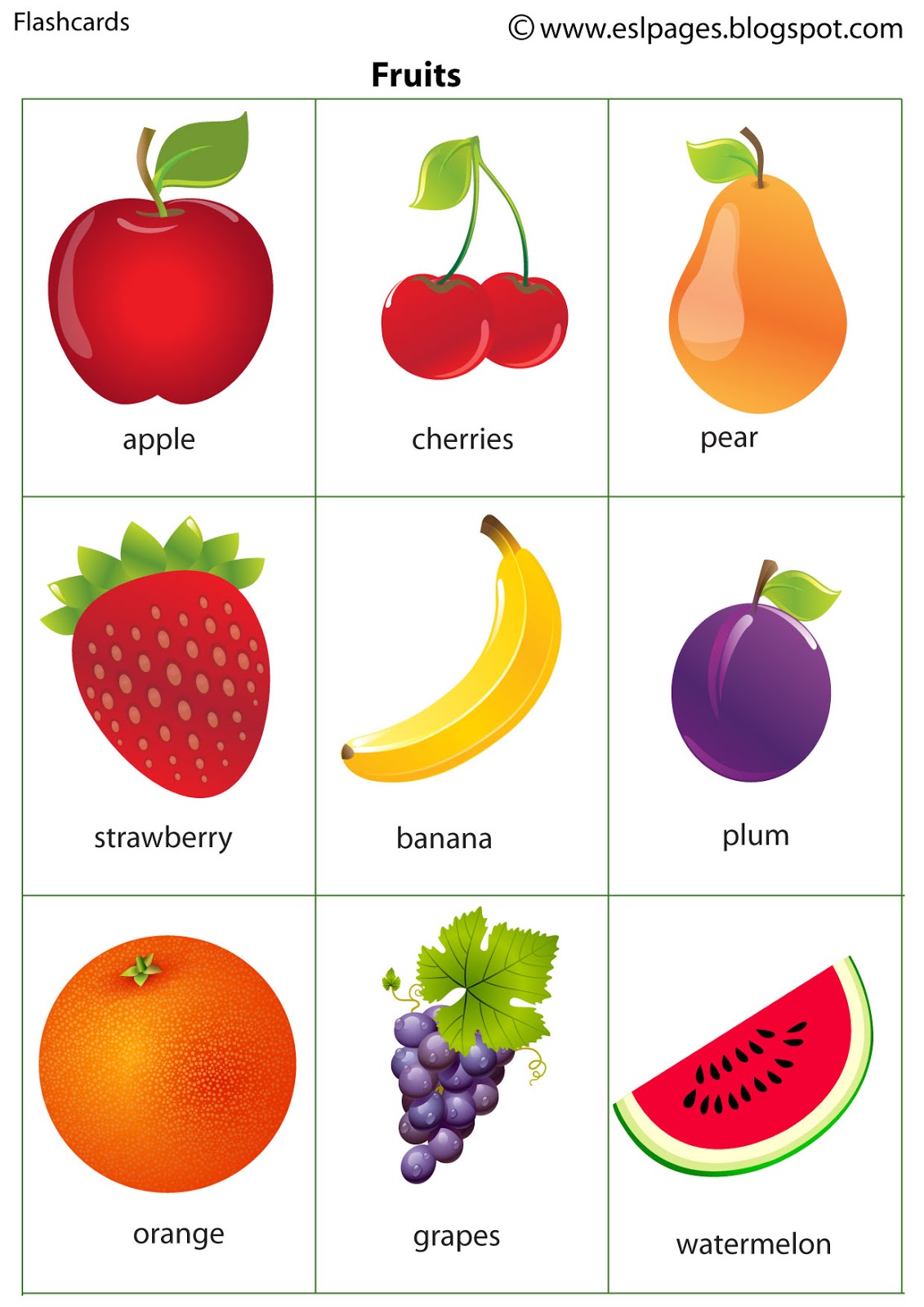 Printable Fruits And Vegetables