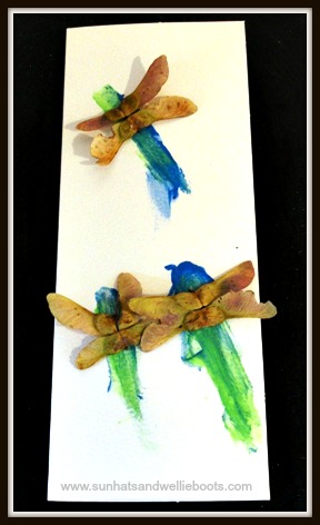 Sun Hats & Wellie Boots: Dragonfly Cards made with Sycamore Seeds