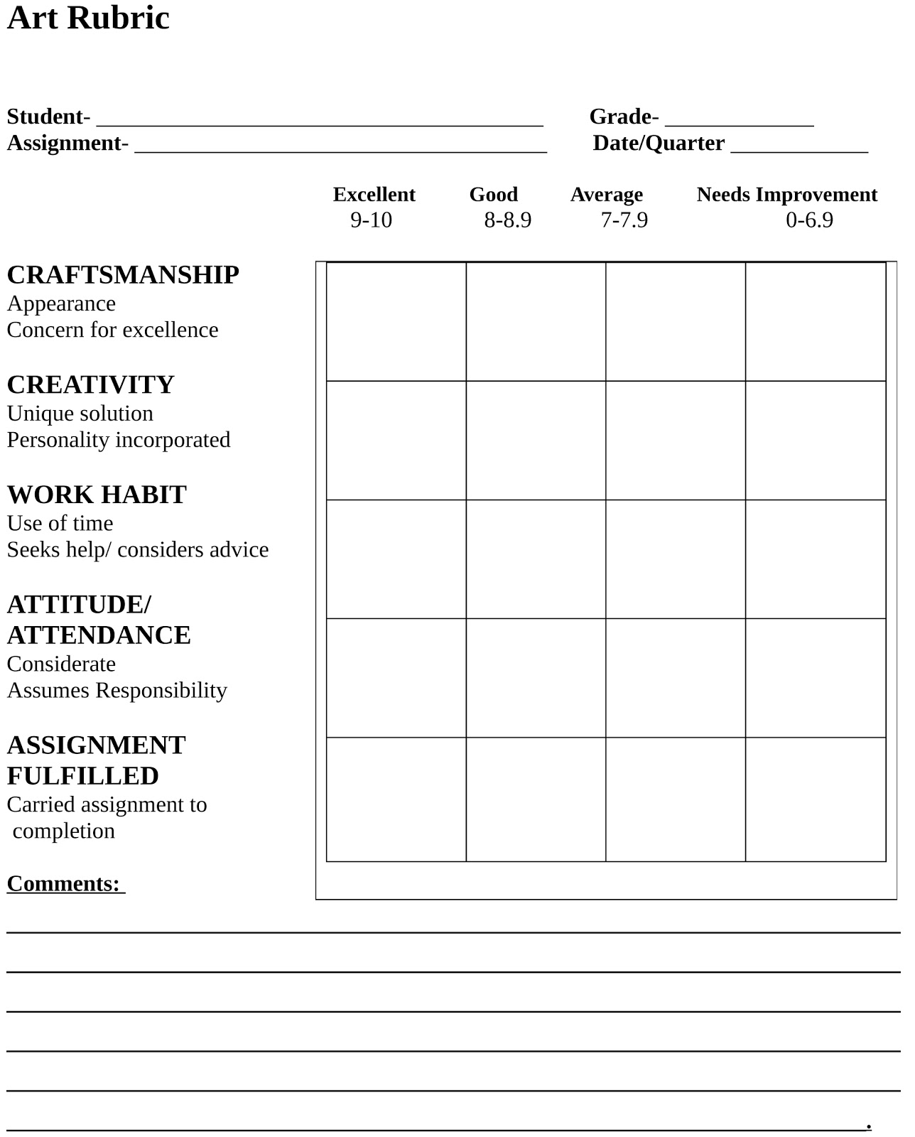 Printable Art Rubrics 1st Grade Art Rubric Lesson Pla - vrogue.co