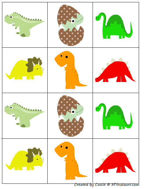 Free for kids: Dinosaur Matching/pairs/concentration/memory game cards