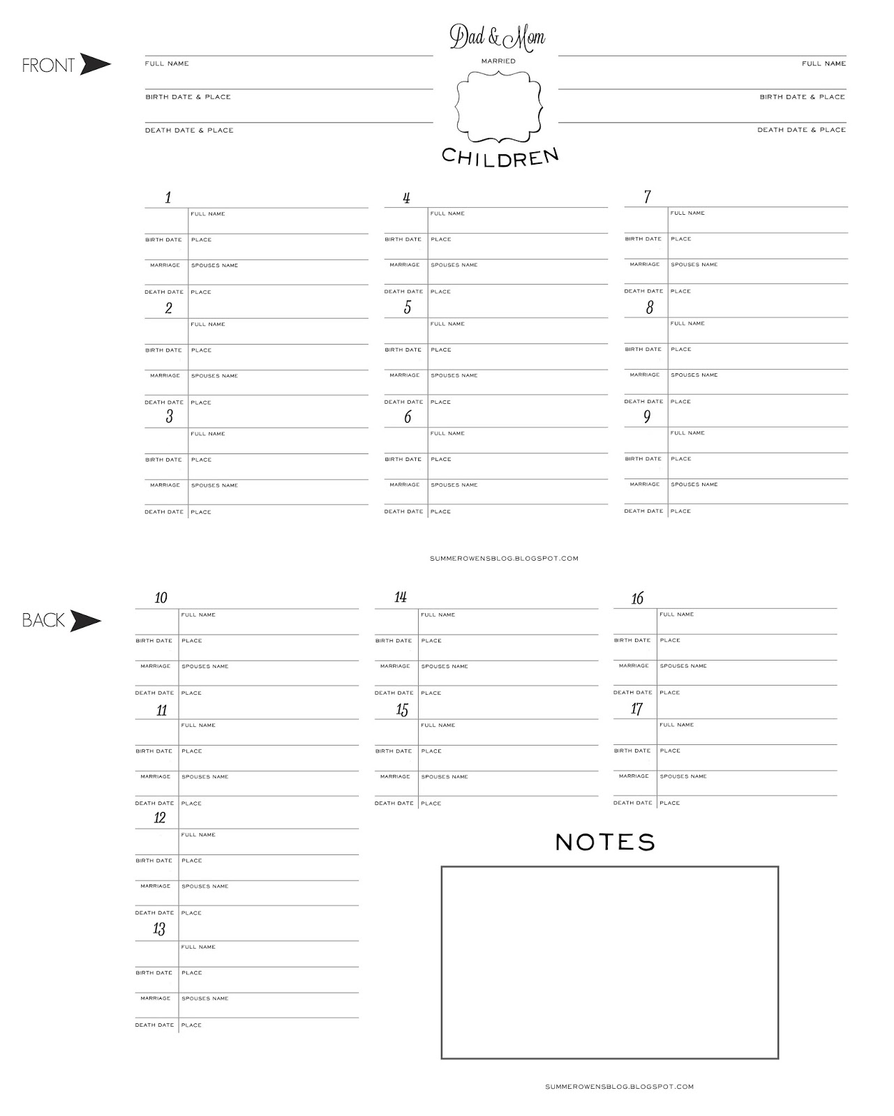 Printable Simple Family Group Sheet