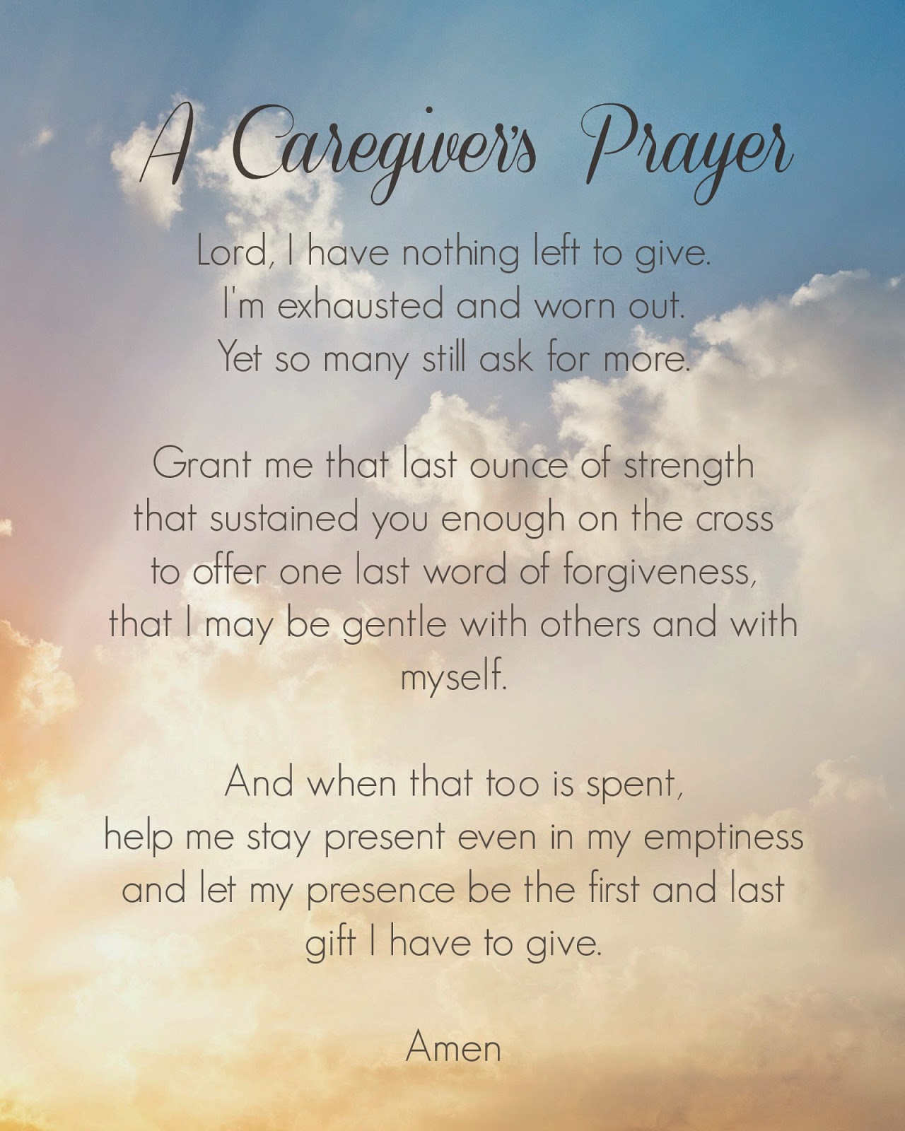 Wordless Wednesday: A Caregiver's Prayer #BEDM | La Casa de Leslie