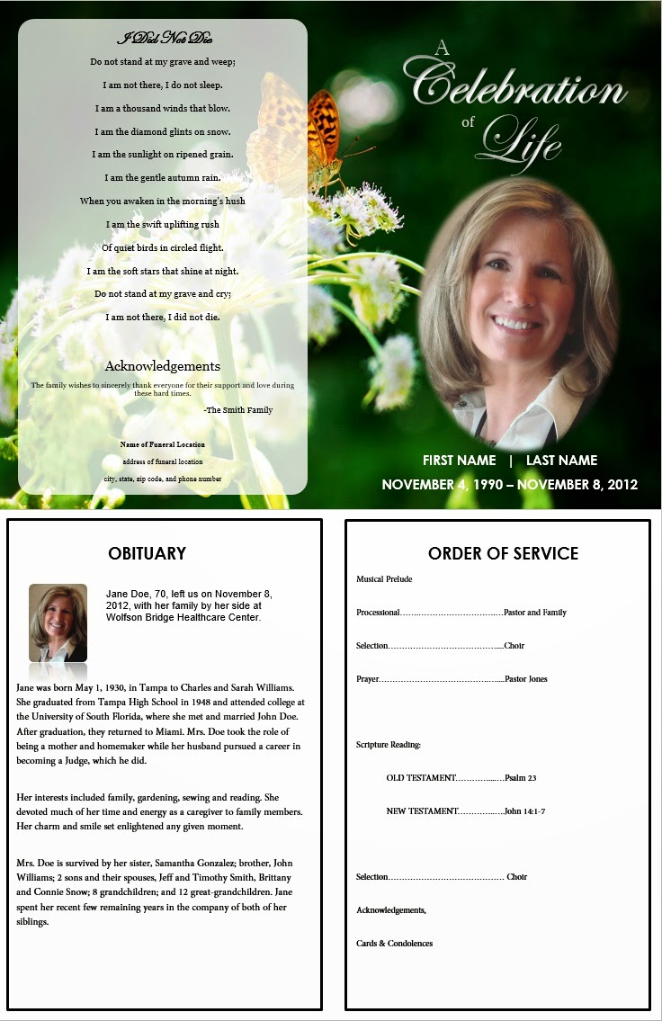 Printable Funeral Program Template Word